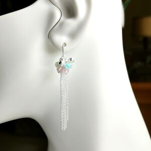 Chalcedony Pink Green Blue Earrings In sterling silver 🆕
